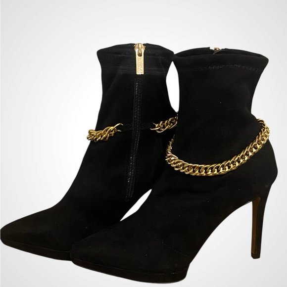 Jessica Simpson | JS Black Stiletto Heeled Boots with Gold Chain | Sock Booties - Picture 11 of 14